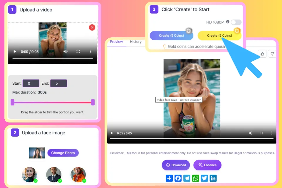 تبديل وجه فيديو سريع وسهل