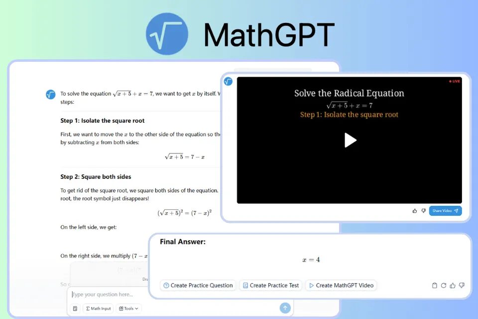 PC에서 MathGPT 단계별 풀이·영상예시