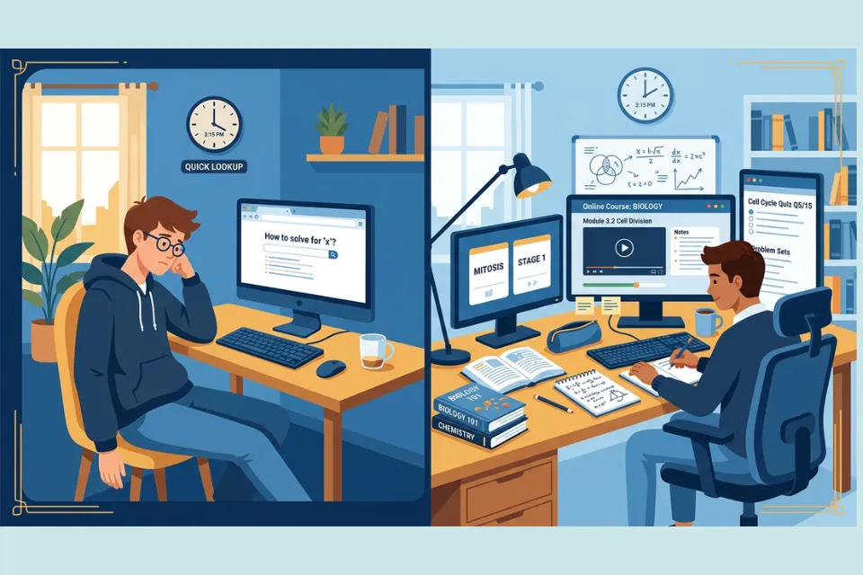 PC에서 빠른 풀이 vs 구조화 세션 – 두 유형 AI 수학풀이 실사용 비교.