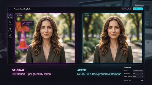 AI precision inpainting and object removal preview