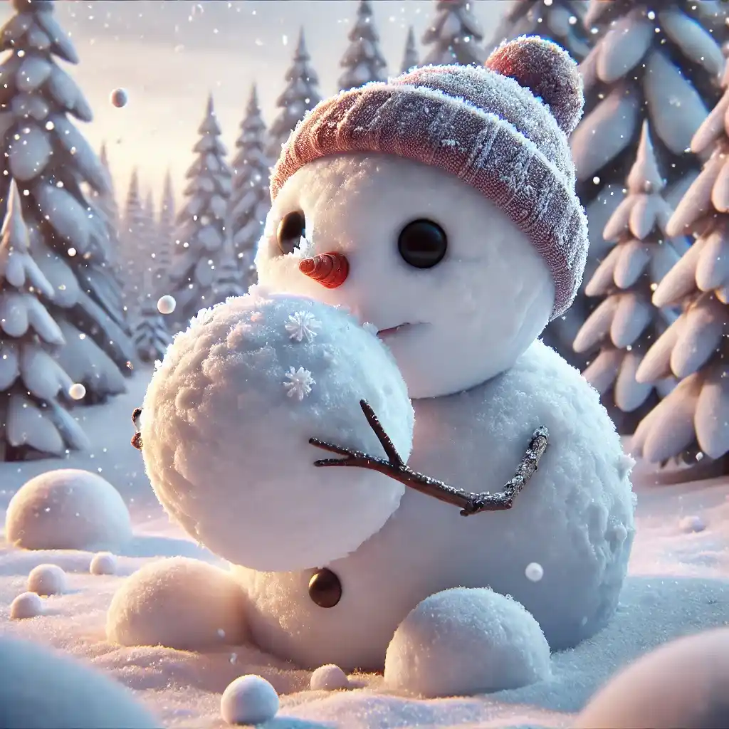 Transforme esta cena em animação. Mostre o boneco de neve movimentando a cabeça e os braços de galho. 